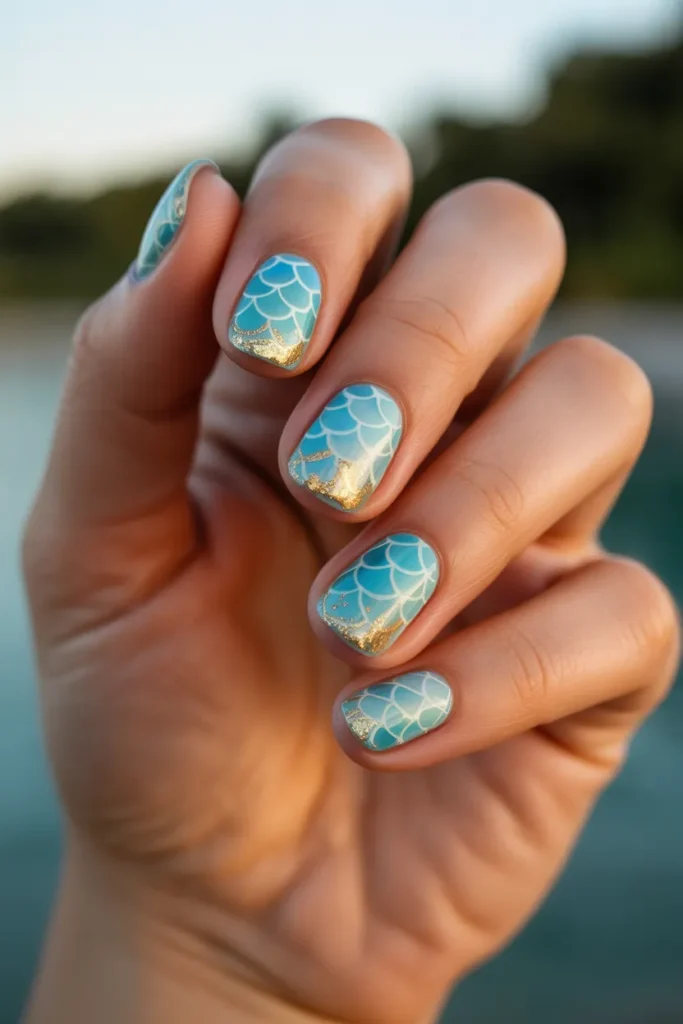Soft Gold and Aqua Scales