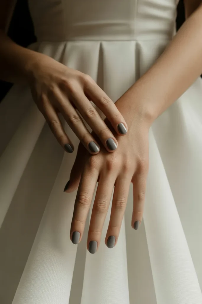 Soft Grey Nails with Gloss Finish