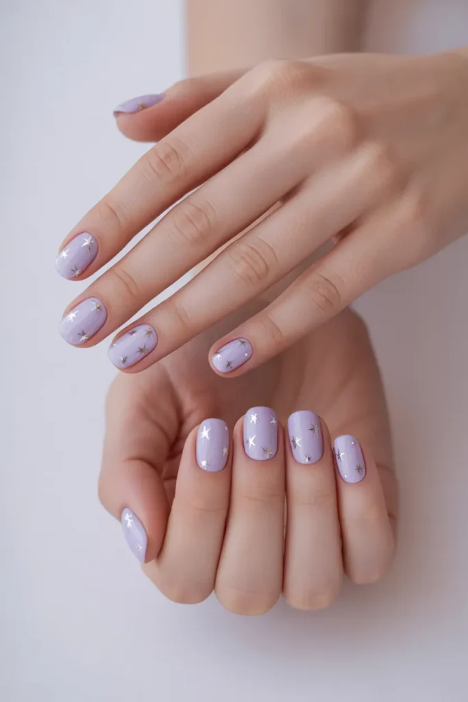 Soft Lavender Nails with Stars