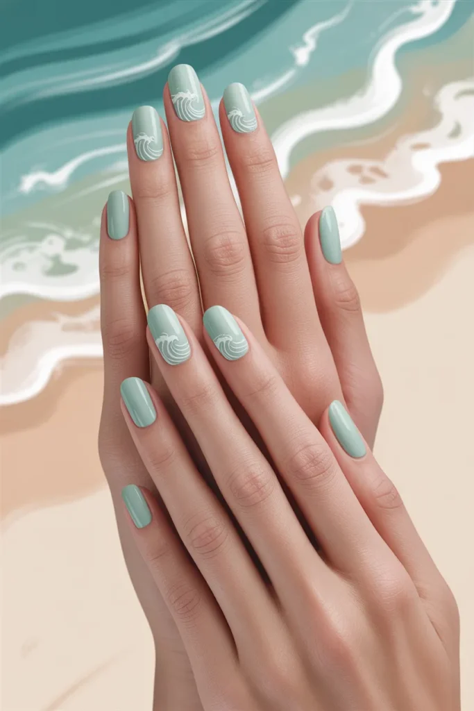 Soft Mint with White Beach Waves