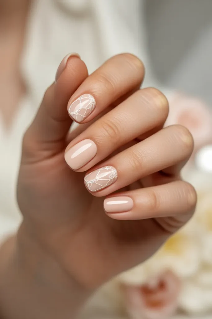 Soft Nude with White Lace Accents