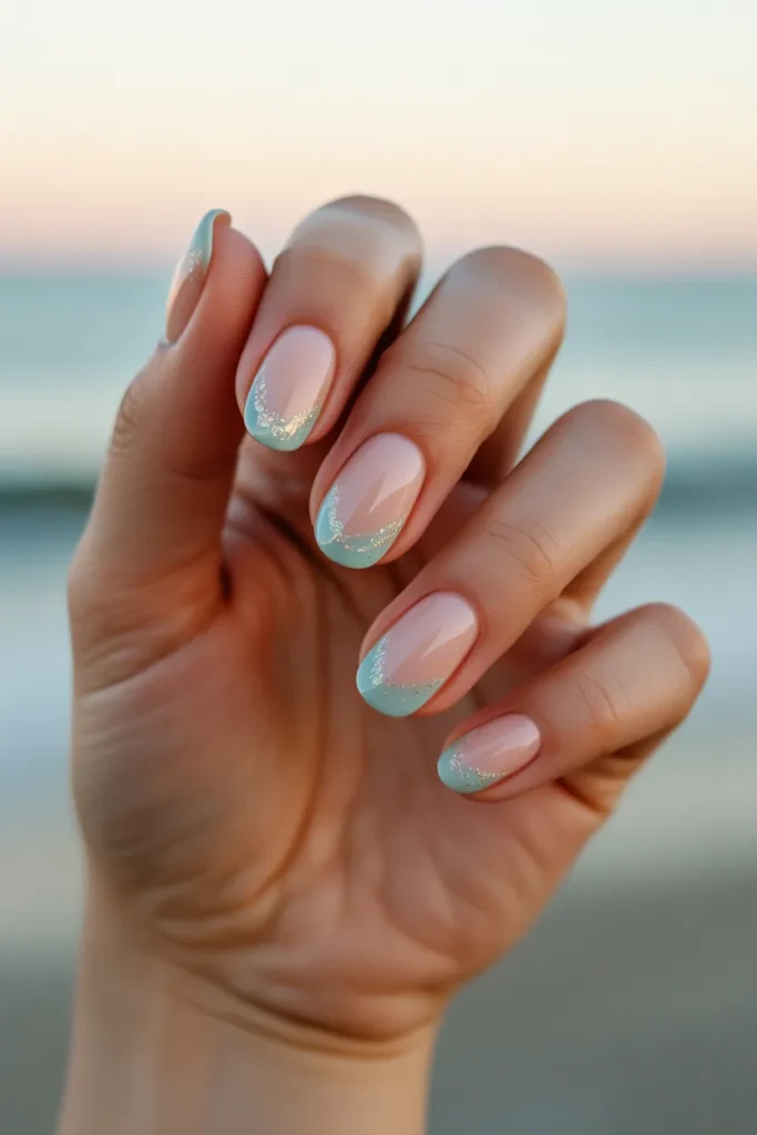 Soft Peach and Aqua Ombre with Shimmer