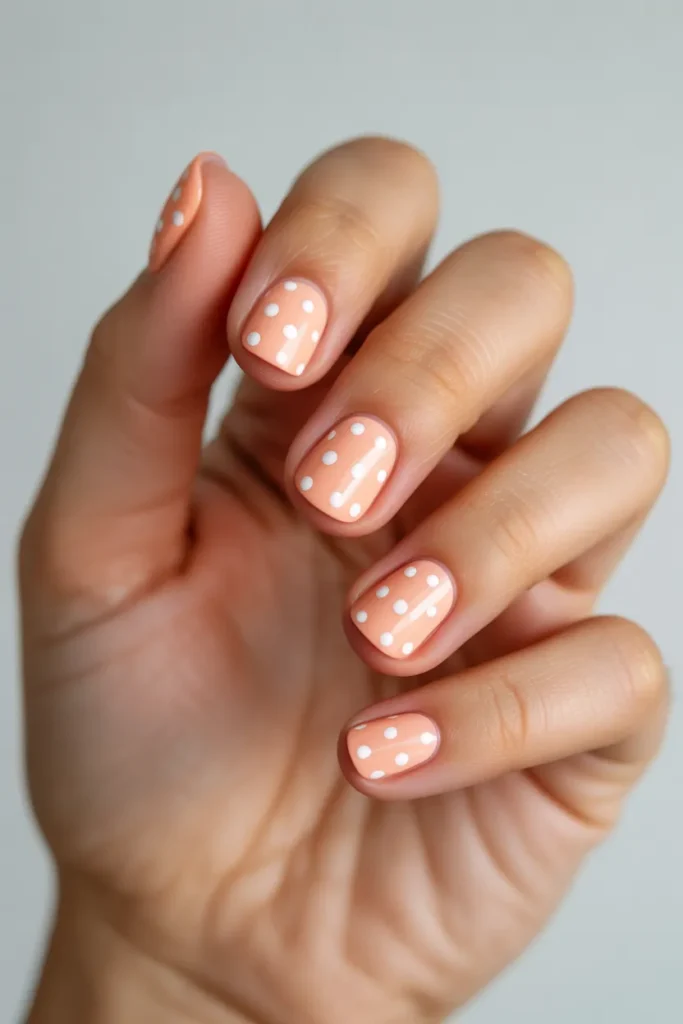 Soft Peach and White Polka Dots