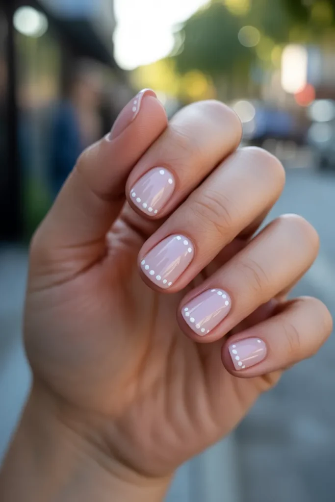 Soft Pink Tips with White Dots
