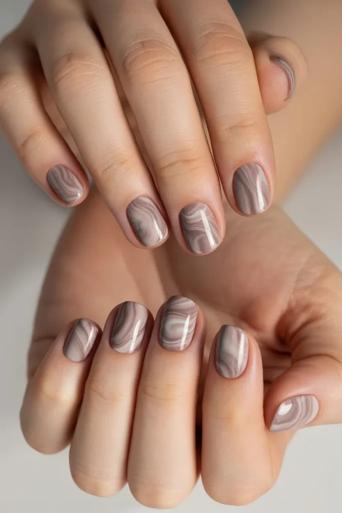 Soft Taupe Marble Nails