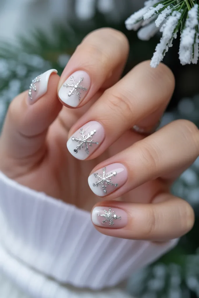 Sparkling White Snowflake Accent Nails
