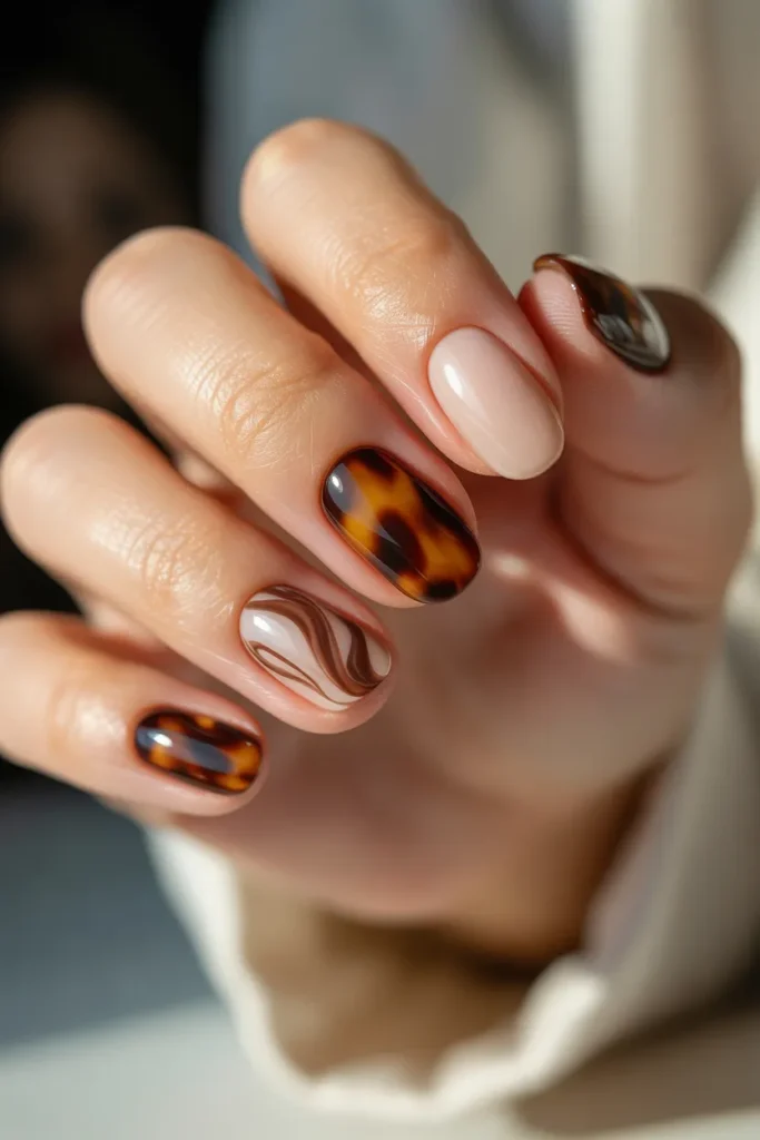 Tortoise Nails with Marble Accents