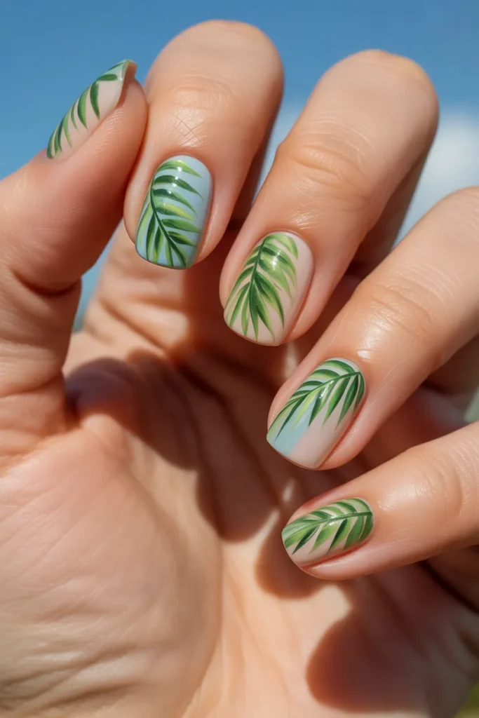 Tropical Palm Leaf Nails