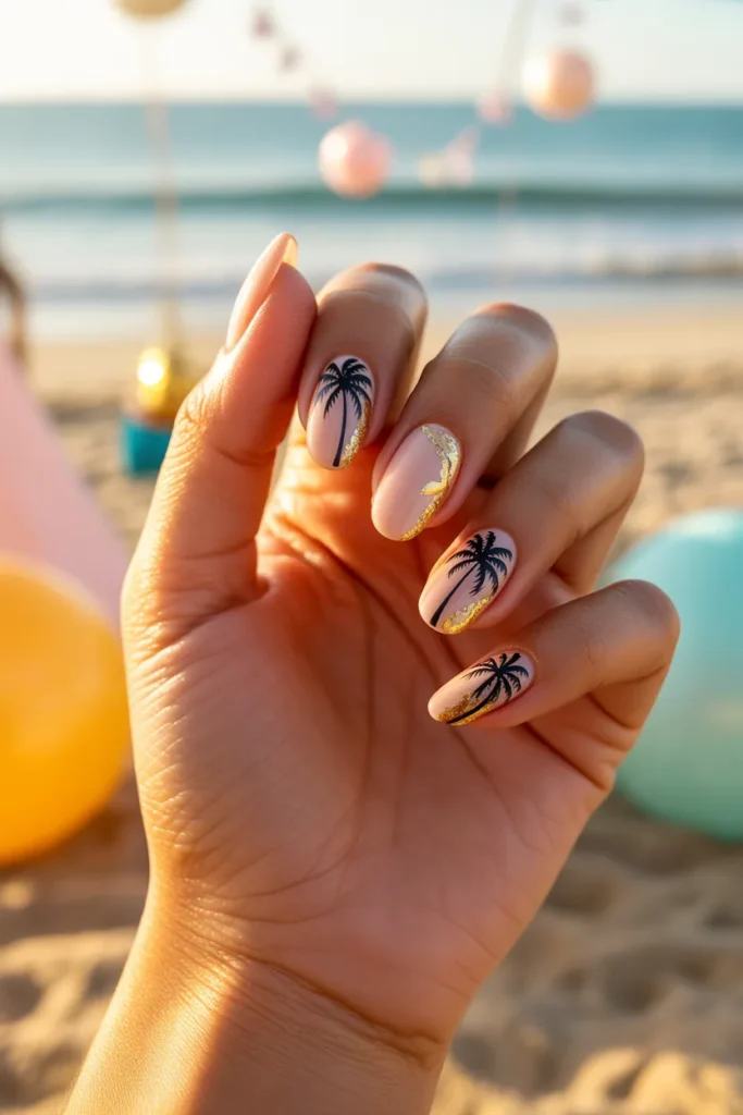 Tropical Palm Tree Accent Nails
