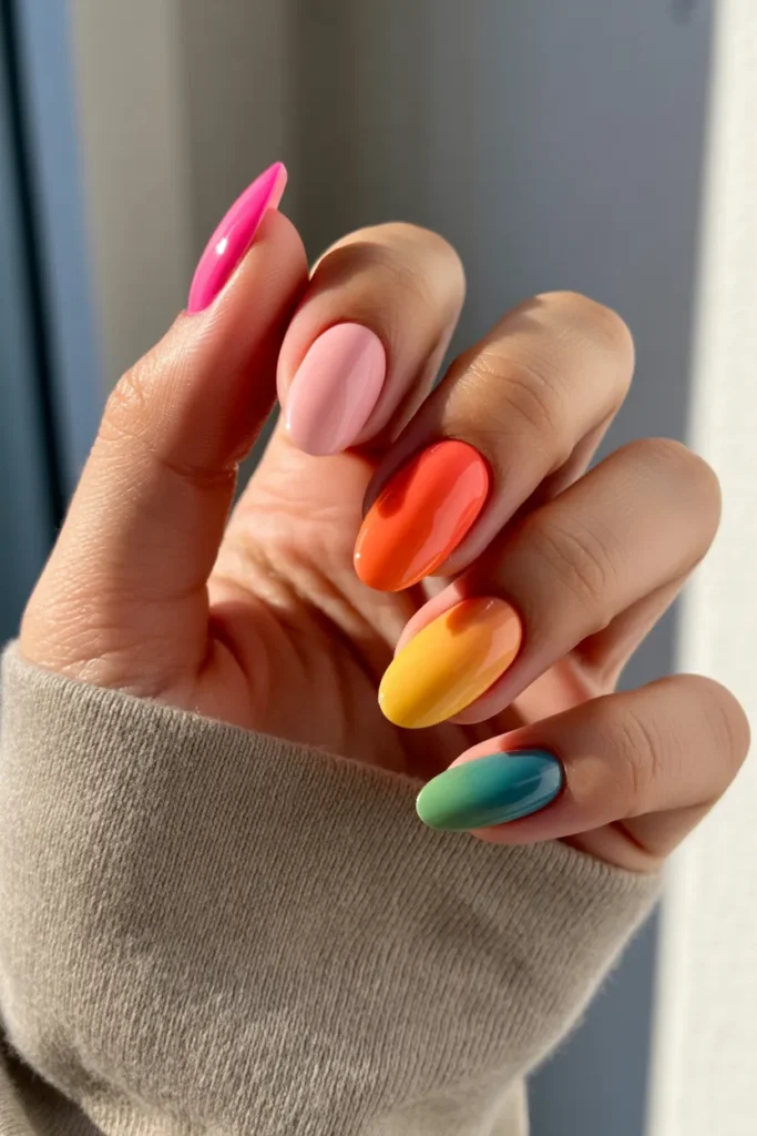 Vibrant Gradient Oval Nails