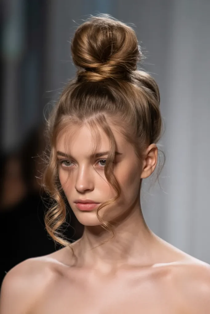 Voluminous Top Knot with Loose Strands