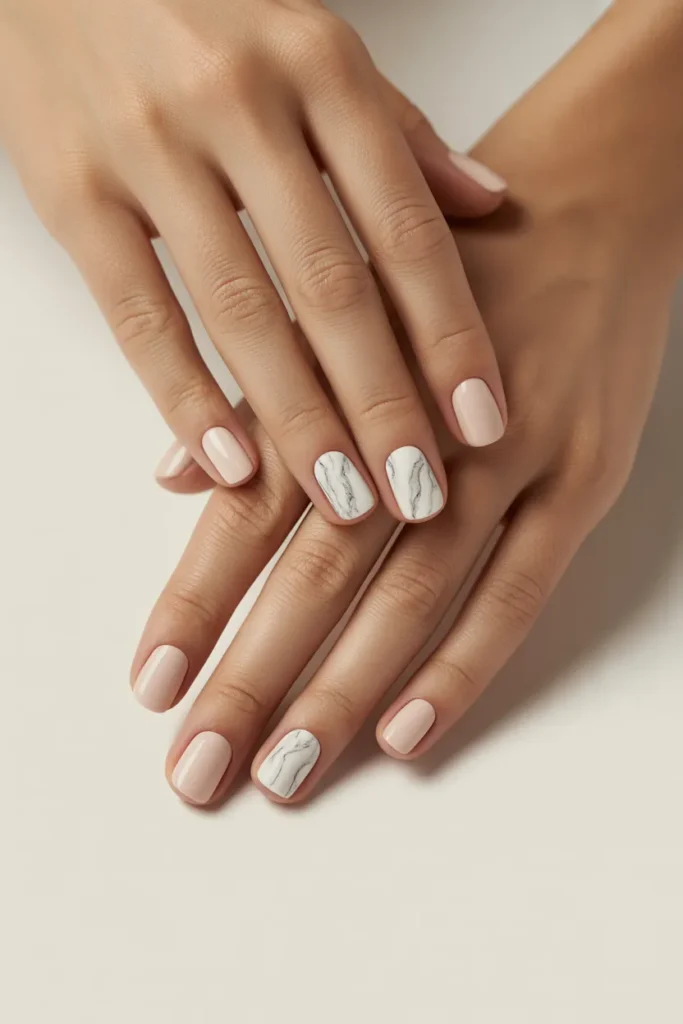 White Marble Accent Nails