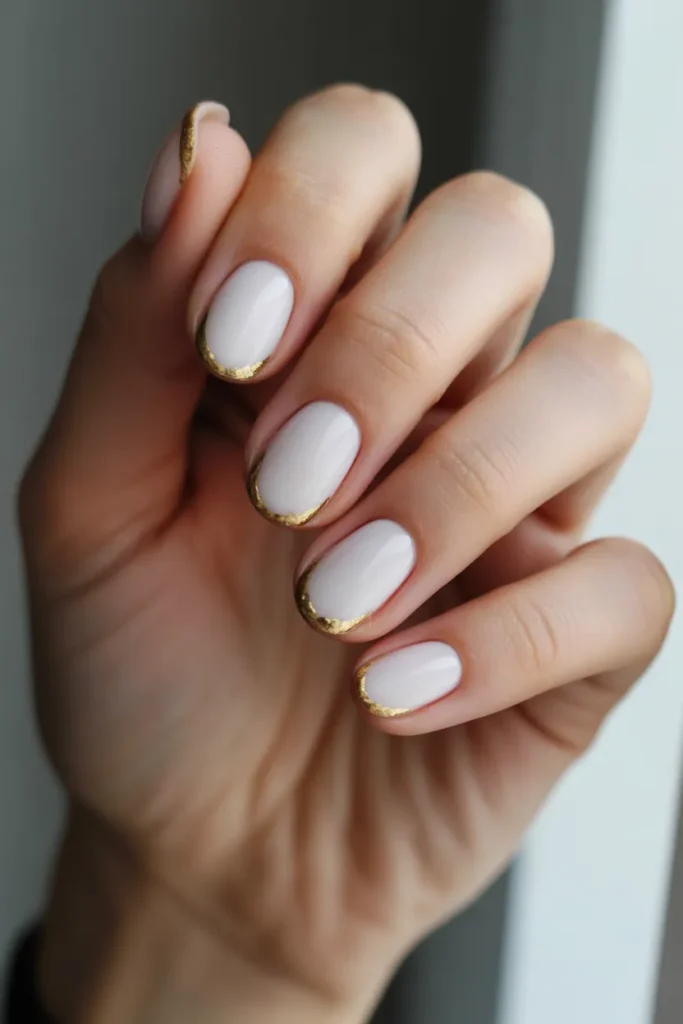 White Nails with Gold Leaf Tips