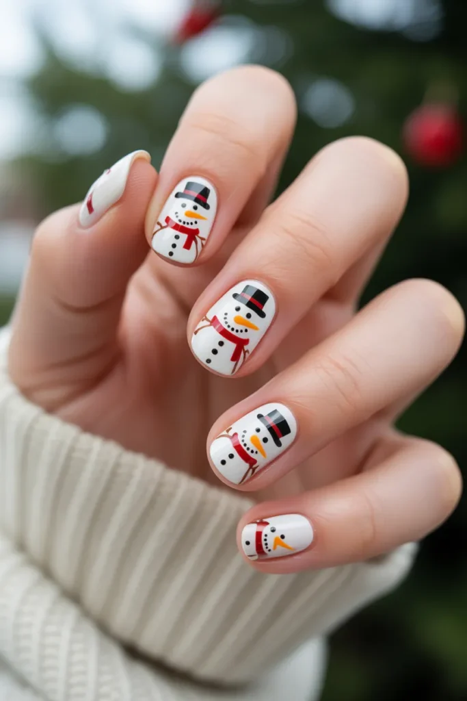 White Snowman Nail Art