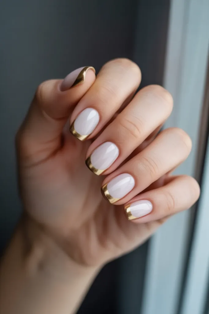 White and Gold French Tip Nails