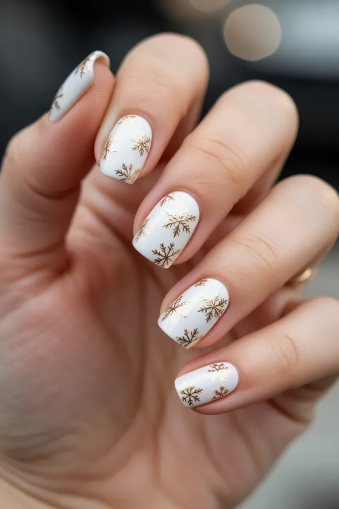 White with Gold Snowflakes