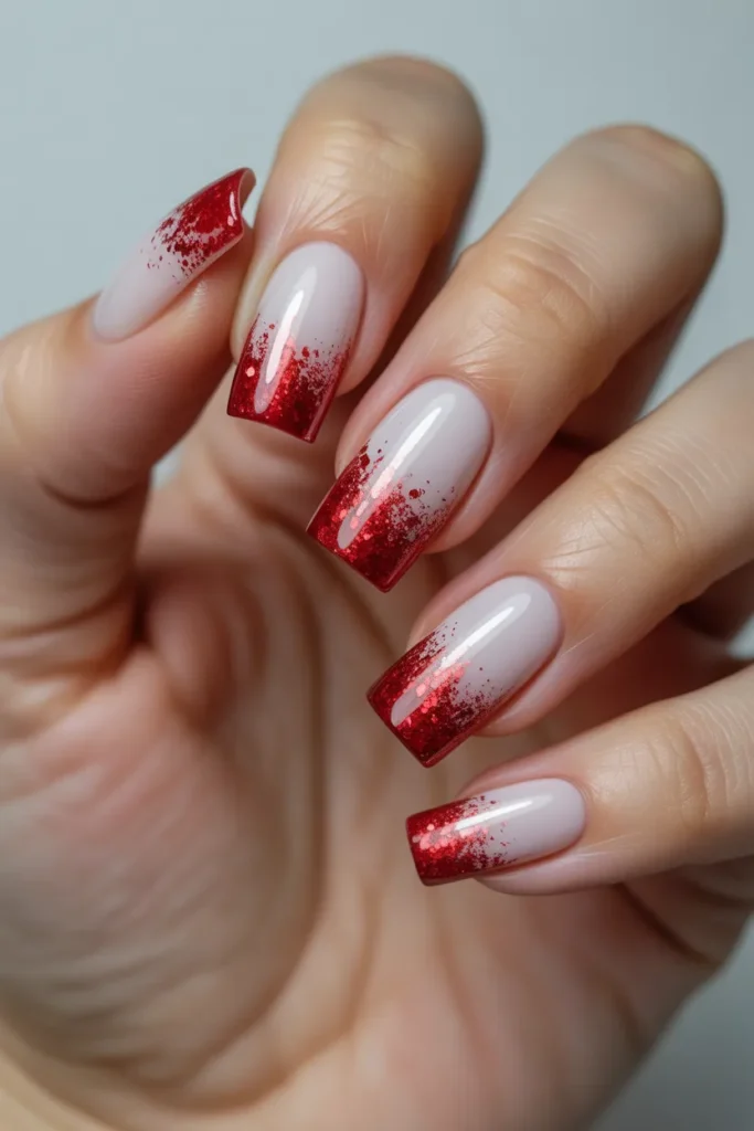 White with Red Glitter Gradient