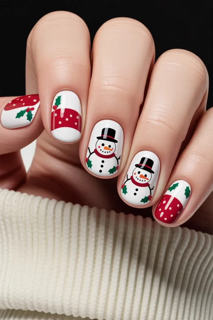 White with Red Snowman and Holly Art