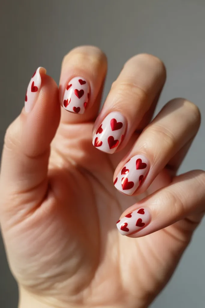 White with Shimmering Red Hearts